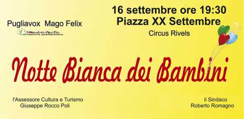 Rutigliano, in piazza XX Settembre arriva la Notte bianca dei bambini